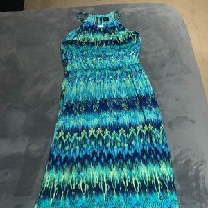Peacock Colored, Halter Top Long Dress - Size small women's